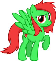 Size: 1380x1500 | Tagged: safe, artist:ravirr94, oc, oc only, oc:watermelon frenzy, pegasus, pony, food, smiling, solo, standing, vector, watermelon