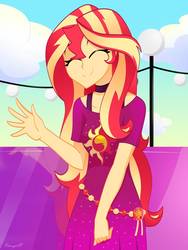 Size: 1224x1632 | Tagged: safe, artist:xan-gelx, sunset shimmer, equestria girls, equestria girls series, g4, spring breakdown, spoiler:eqg series (season 2), clothes, eyes closed, female, geode of empathy, happy, magical geodes, solo