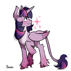 Size: 2802x2802 | Tagged: safe, artist:gaypompeii, twilight sparkle, alicorn, pony, g4, female, high res, leonine tail, mare, simple background, smiling, solo, sparkles, twilight sparkle (alicorn), unshorn fetlocks, white background