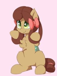 Size: 450x600 | Tagged: safe, artist:puetsua, artist:szafir87, yona, earth pony, pony, g4, season 9, she's all yak, animated, blinking, bow, cheek fluff, chest fluff, colored pupils, cute, ear fluff, ear tufts, female, fluffy, gif, hnnng, leg fluff, lööps, mare, monkey swings, pink background, ponified, pony yona, simple background, sitting, smiling, solo, species swap, sweet dreams fuel, weapons-grade cute, yonadorable