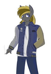 Size: 3030x4390 | Tagged: safe, artist:exvius, oc, oc only, oc:brimhardt, earth pony, anthro, chad, cigarette, clothes, cool, jacket, jeans, leather jacket, looking at you, pants, smoking, solo, white shirt
