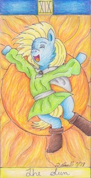 Size: 450x877 | Tagged: safe, artist:pristine1281, oc, oc only, oc:finn the pony, pony, finn the human, ponified, solo, tarot, the sun, traditional art