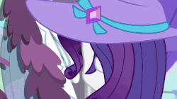 Size: 800x450 | Tagged: safe, screencap, rarity, camping must-haves, equestria girls, g4, my little pony equestria girls: better together, animated, blinking, bracelet, drapes, female, flirting, geode of shielding, gif, hat, jewelry, lidded eyes, looking at you, magical geodes, mirror, pose, rarity peplum dress, rarity's bedroom, sewing machine, solo, table, thread, thread rack, window