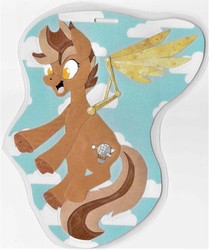 Size: 1565x1871 | Tagged: safe, artist:sparkynekomi, oc, oc only, oc:cirrus mist, pegasus, pony, badge, craft, paper, papercraft, solo