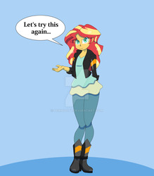 Size: 1024x1170 | Tagged: dead source, safe, artist:peribooty, sunset shimmer, equestria girls, g4, female, incentive drive, looking at you, obtrusive watermark, solo, speech bubble, watermark