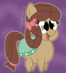 Size: 1336x1474 | Tagged: safe, artist:puperhamster, yona, pony, yak, g4, she's all yak, chibi, cute, female, happy, ponified, pony yona, simple background, solo, species swap, yonadorable