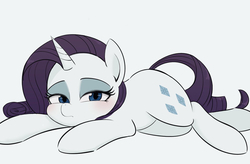 Size: 1297x852 | Tagged: safe, artist:manachaaaaaaaa, rarity, pony, unicorn, g4, blushing, cute, female, lidded eyes, looking at you, mare, pixiv, raribetes, simple background, solo, white background