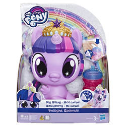 Size: 600x600 | Tagged: safe, twilight sparkle, alicorn, pony, g4, official, rainbow roadtrip, baby, baby bottle, baby pony, babylight sparkle, bib, big crown thingy, big eyes, crown, cute, daaaaaaaaaaaw, diaper, electronic toy, element of harmony, female, hasbro is trying to murder us, irl, jewelry, photo, regalia, tiara, toy, twiabetes, twilight sparkle (alicorn)