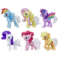 Size: 600x600 | Tagged: safe, applejack, fluttershy, pinkie pie, rainbow dash, rarity, twilight sparkle, alicorn, earth pony, pegasus, pony, unicorn, g4, rainbow roadtrip, colored wings, female, mane six, mare, multicolored wings, rainbow wings, toy, twilight sparkle (alicorn), white tail, wing bling, wings