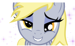 Size: 680x425 | Tagged: safe, artist:praise-sunbutt, edit, editor:undeadponysoldier, derpy hooves, pegasus, pony, g4, adorable face, bedroom eyes, cute, derp, female, lip bite, looking at you, mare, simple background, solo, white background