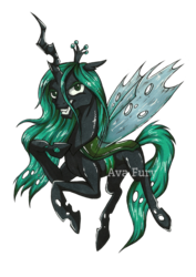 Size: 2480x3508 | Tagged: safe, artist:avafury, queen chrysalis, changeling, changeling queen, g4, female, grin, high res, hoof on chest, signature, simple background, smiling, solo, transparent background