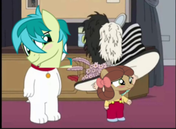 Size: 782x575 | Tagged: safe, edit, edited screencap, screencap, sandbar, yona, g4, she's all yak, brian griffin, family guy, male, stewie griffin, the brony show