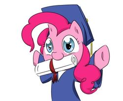 Size: 550x450 | Tagged: artist needed, source needed, safe, pinkie pie, earth pony, pony, g4, clothes, cute, diapinkes, female, graduate, graduation, graduation cap, hat, mouth hold, scroll, simple background, solo, white background