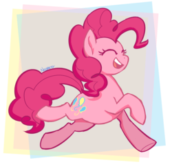 Size: 1500x1450 | Tagged: safe, artist:rhythmcrown, pinkie pie, earth pony, pony, g4, abstract background, cute, diapinkes, eyes closed, female, mare, open mouth, smiling, solo
