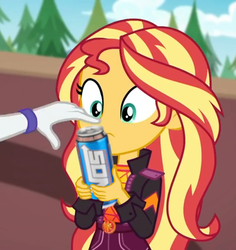 Size: 680x720 | Tagged: safe, artist:slamminu, edit, edited screencap, screencap, rarity, sunset shimmer, equestria girls, festival filters, g4, my little pony equestria girls: better together, cropped, energy drink, nos, offscreen character, solo focus