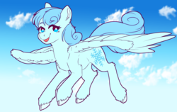 Size: 2827x1784 | Tagged: safe, artist:dark--drawz, oc, oc only, oc:frost shard, pegasus, pony, cloven hooves, female, flying, mare, solo, spread wings, wings