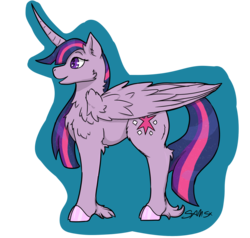 Size: 1000x950 | Tagged: safe, artist:samsx22, twilight sparkle, alicorn, pony, g4, cheek fluff, chest fluff, curved horn, ear fluff, ethereal mane, female, fluffy, horn, long horn, mare, open mouth, profile, simple background, solo, starry mane, transparent background, twilight sparkle (alicorn), unshorn fetlocks, wing fluff