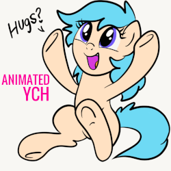 Size: 849x849 | Tagged: safe, artist:lannielona, pony, advertisement, animated, commission, eye shimmer, gif, happy, hug, hug request, hugs?, looking up, reaching, simple background, smiling, solo, underhoof, white background, your character here