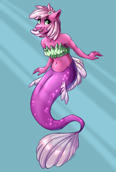Size: 1646x2436 | Tagged: safe, artist:faline-art, cheerilee, mermaid, anthro, g4, bandeau, belly button, breasts, cleavage, female, mermaidized, midriff, smiling, solo, species swap, underwater