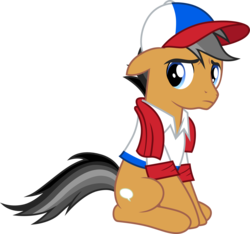 Size: 3210x3000 | Tagged: safe, artist:cloudy glow, quibble pants, earth pony, pony, common ground, g4, .ai available, cap, clothes, cute, hat, high res, male, pouty, quibblebetes, sad, sadorable, simple background, sitting, solo, transparent background, vector