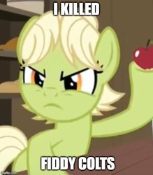 Size: 500x571 | Tagged: safe, edit, edited screencap, screencap, granny smith, g4, the perfect pear, angry, apple, caption, cotton hill, cropped, food, image macro, king of the hill, text, young granny smith, younger