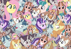 Size: 7776x5400 | Tagged: safe, artist:thecheeseburger, bacon braids, fluttershy, party favor, starlight glimmer, sugar belle, pony, g4, derp, exploitable meme, faic, herd of party favors, i didn't listen, image macro, meme, multeity, so much flutter, text