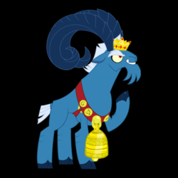 Size: 1600x1600 | Tagged: safe, grogar, g4, season 9, bad end, bell, black background, cloven hooves, crown, jewelry, male, ram, regalia, simple background, solo