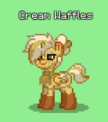 Size: 572x648 | Tagged: safe, oc, oc only, oc:cream waffles, alicorn, pony, pony town, alicorn oc, eye contact, eyeshadow, food, freckles, green background, looking at each other, makeup, simple background, solo, waffle, wings