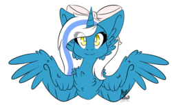 Size: 1135x704 | Tagged: safe, artist:silveer-moon, oc, oc:fleurbelle, alicorn, pony, alicorn oc, bow, female, hair bow, looking at you, mare, wings, yellow eyes