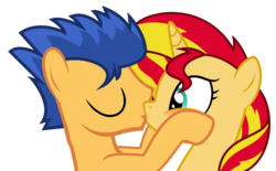 Size: 973x602 | Tagged: safe, artist:3d4d, flash sentry, sunset shimmer, pegasus, pony, unicorn, g4, base used, duo, eyes closed, female, kissing, male, mare, ship:flashimmer, shipping, simple background, stallion, straight, transparent background