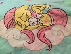 Size: 2048x1536 | Tagged: safe, angel bunny, fluttershy, g4, bedding, cloud, cute, irl, merchandise, photo, shyabetes, sleeping