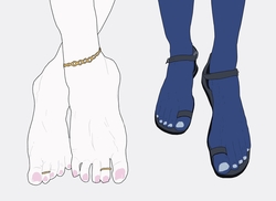 Size: 3509x2550 | Tagged: safe, artist:troticon, derpibooru exclusive, princess celestia, princess luna, anthro, plantigrade anthro, g4, barefoot, feet, fetish, foot fetish, foot focus, high res, legs, pictures of legs, sandals, simple background, toe ring, toes