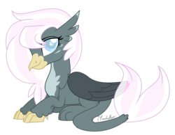 Size: 1600x1244 | Tagged: safe, artist:ipandacakes, oc, oc only, oc:brook feather, hippogriffon, pony, female, fish tail, interspecies offspring, magical lesbian spawn, offspring, parent:gabby, parent:silverstream, parents:gabbystream, prone, simple background, solo, transparent background