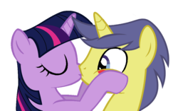 Size: 919x577 | Tagged: safe, artist:3d4d, comet tail, twilight sparkle, pony, g4, base used, female, kissing, male, ship:cometlight, shipping, straight