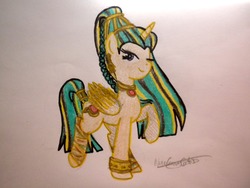 Size: 3128x2346 | Tagged: safe, artist:nurkako, alicorn, monster pony, pony, alicorn princess, crossover, crown, ear piercing, earring, egyptian, egyptian pony, high res, jewelry, mattel, monster, monster high, mummy, necklace, nefera de nile, one eye closed, piercing, ponified, race swap, regalia, wink
