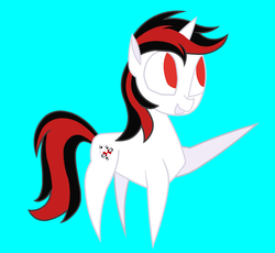Size: 1645x1513 | Tagged: safe, artist:draymanor57, derpibooru exclusive, oc, oc only, oc:blackjack, pony, unicorn, fallout equestria, fallout equestria: project horizons, blue background, fanfic, fanfic art, female, horn, mare, open mouth, pointy ponies, simple background, simplistic art style, solo