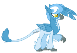 Size: 1600x1096 | Tagged: safe, artist:ipandacakes, oc, oc only, oc:jay spray, hippogriffon, pony, base used, colored pupils, interspecies offspring, leg fluff, magical lesbian spawn, male, offspring, parent:gabby, parent:silverstream, parents:gabbystream, raised hoof, simple background, smiling, solo, transparent background