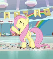 Size: 600x663 | Tagged: safe, screencap, fluttershy, yona, pegasus, pony, yak, g4, she's all yak, animated, bow, cloven hooves, cropped, cute, dance lesson, dancing, discovery family logo, duo, female, hair bow, mare, monkey swings, pony cotillion, shyabetes