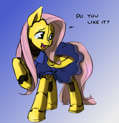 Size: 967x995 | Tagged: artist needed, safe, color edit, edit, fluttershy, pony, robot, robot pony, g4, 4chan, colored, dialogue, female, flutterbot, gradient background, solo, the pony machine learning project