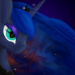 Size: 2000x2000 | Tagged: safe, artist:tunrae, princess luna, alicorn, pony, g4, ethereal mane, female, galaxy mane, high res, mare in the moon, moon, nebula, simple background, solo