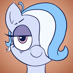 Size: 800x800 | Tagged: safe, artist:comfyplum, oc, oc only, oc:sleepy treat, earth pony, pony, bust, female, front view, gradient background, hair over one eye, icon, lidded eyes, mare, portrait, smiling, solo