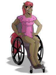 Size: 2048x2732 | Tagged: safe, artist:percy-mcmurphy, oc, oc only, oc:çidra rosa (jemvi), earth pony, anthro, unguligrade anthro, clothes, colored, colored hooves, high res, one-piece swimsuit, paraplegic, paraplegic mare, pink mane, swimsuit, wheelchair