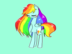 Size: 1600x1200 | Tagged: safe, artist:destroyer_aky, rainbow dash, pegasus, pony, g4, alternate hairstyle, blushing, eyes closed, female, pixiv, simple background, solo