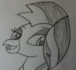 Size: 500x460 | Tagged: safe, artist:lunashy21, silverstream, classical hippogriff, hippogriff, g4, she's all yak, cute, diastreamies, pencil drawing, scene interpretation, traditional art