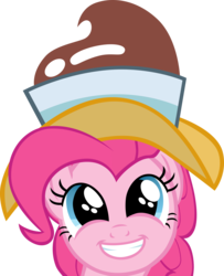 Size: 2379x2928 | Tagged: safe, artist:cthulhuandyou, chancellor puddinghead, pinkie pie, earth pony, pony, g4, hearth's warming eve (episode), bust, cute, eye shimmer, female, happy, hat, high res, hnnng, looking at you, mare, simple background, smiling, solo, transparent background, vector
