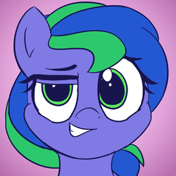 Size: 800x800 | Tagged: safe, artist:comfyplum, oc, oc only, oc:felicity stars, pony, dreamworks face, female, gradient background, icon, smiling, solo