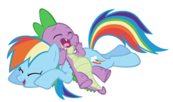 Size: 1943x1152 | Tagged: safe, artist:jourple, rainbow dash, spike, dragon, pegasus, pony, friendship is magic, g4, duo, eyes closed, female, laughing, male, mare, open mouth, prone, simple background, transparent background, vector