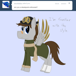 Size: 1280x1280 | Tagged: safe, artist:phoenixswift, oc, oc only, oc:fuselight, pegasus, pony, ask fuselight, clothes, male, solo, stallion, steampunk