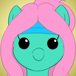 Size: 800x800 | Tagged: safe, artist:comfyplum, oc, oc only, oc:💚, earth pony, pony, female, headband, icon, looking at you, mare, pink hair, smiling, solo