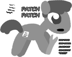 Size: 506x402 | Tagged: safe, artist:artdbait, oc, oc:patch patch, pony, description, grayscale, monochrome, notes, paper, reference sheet, wrench